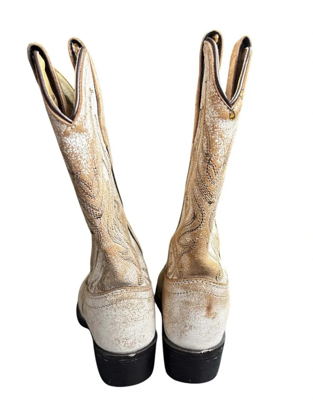 Smoky Mountain Girls Carolina Western Boots White Crackled Leather Western SZ 1